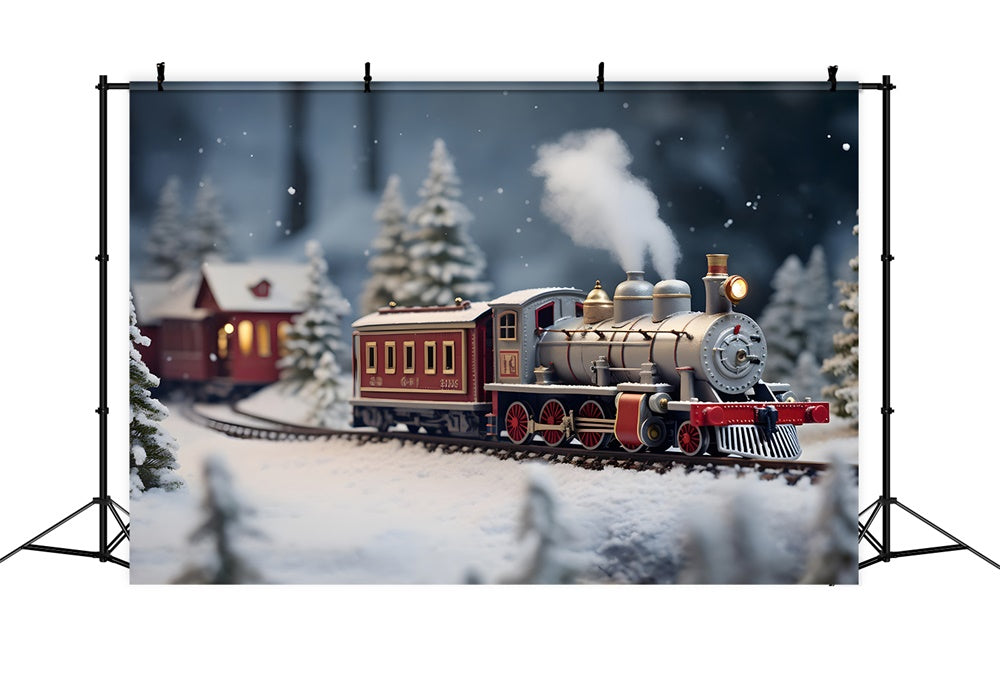 Christmas Tree Snowy House Train Backdrop RR7-807