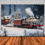 Christmas Tree Snowy House Train Backdrop RR7-807