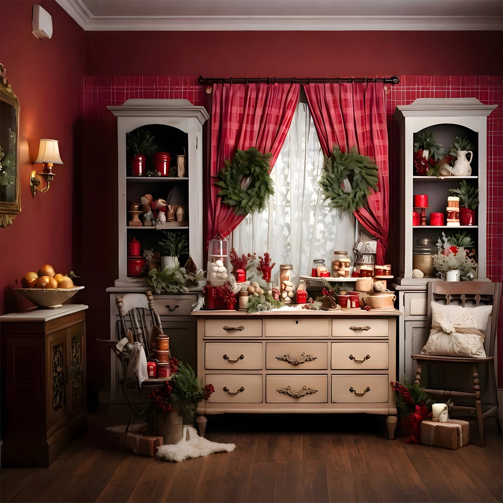 Christmas Kitchen Wreath Photography Backdrop RR7-810