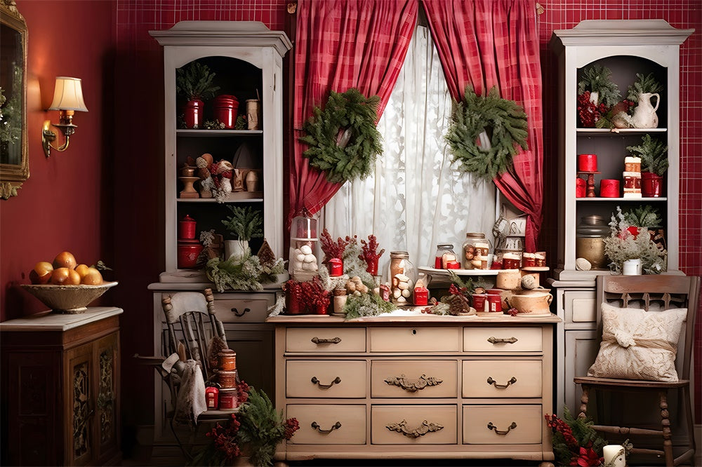 Christmas Kitchen Wreath Photography Backdrop RR7-810