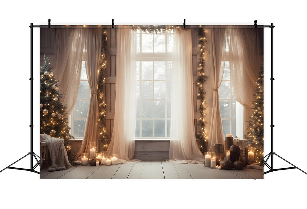 Christmas Tree Lights Window Curtain Backdrop RR7-812