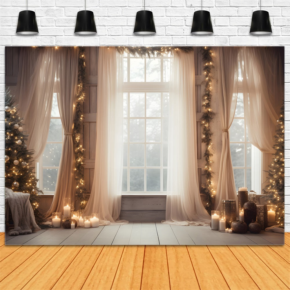 Christmas Tree Lights Window Curtain Backdrop RR7-812