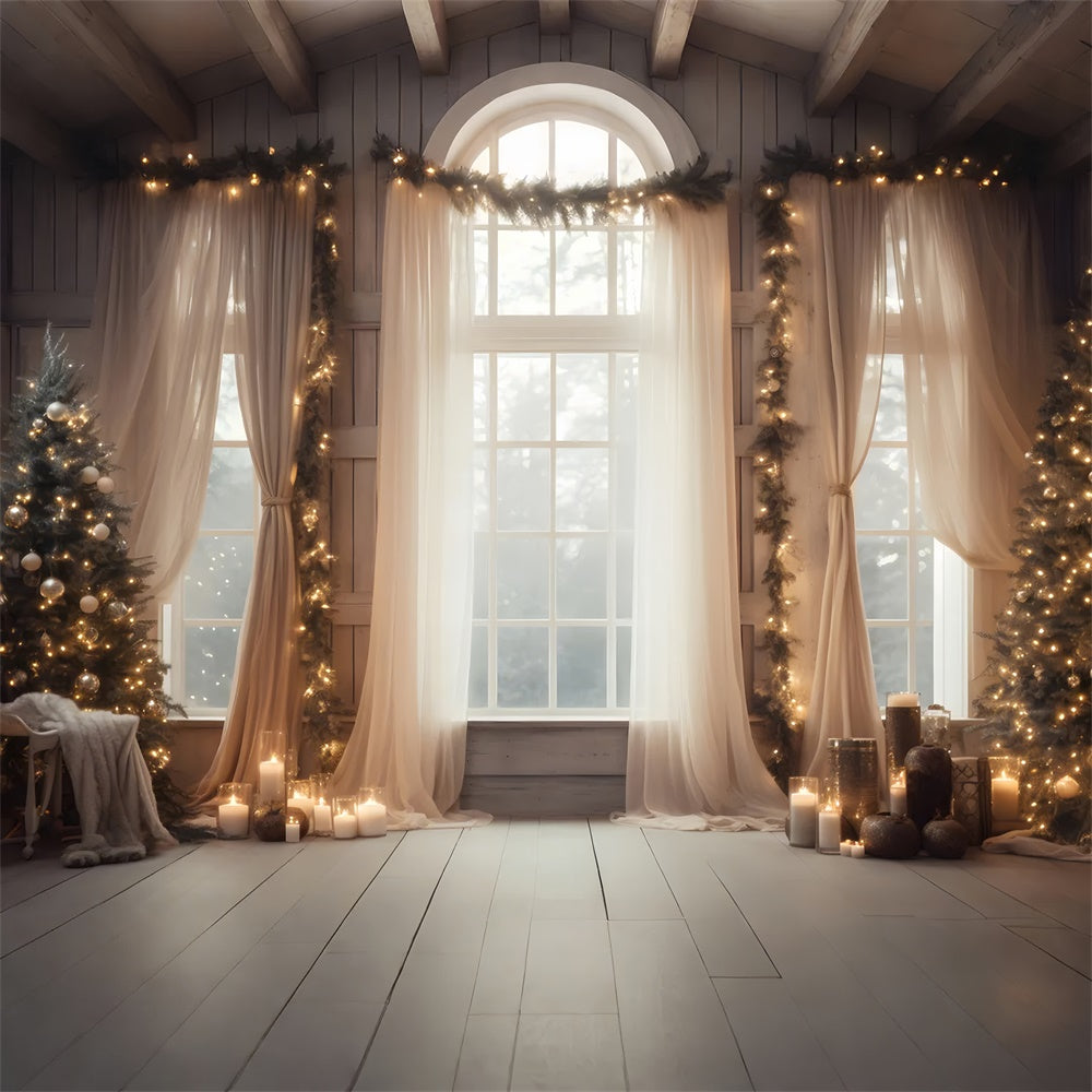 Christmas Tree Lights Window Curtain Backdrop RR7-812