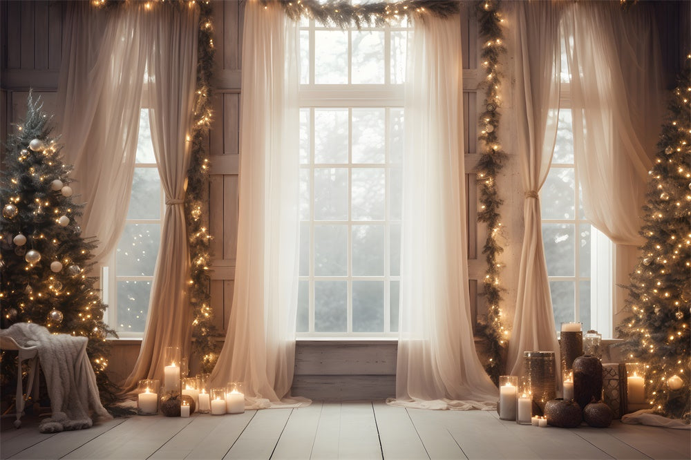 Christmas Tree Lights Window Curtain Backdrop RR7-812