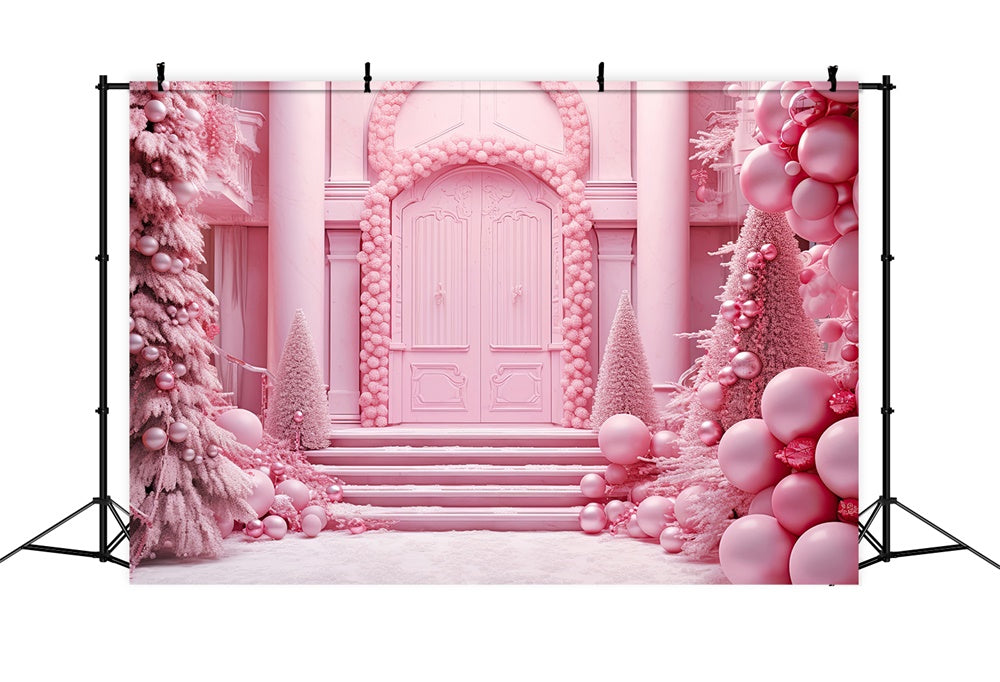 Christmas Tree Pink House Door Backdrop RR7-814