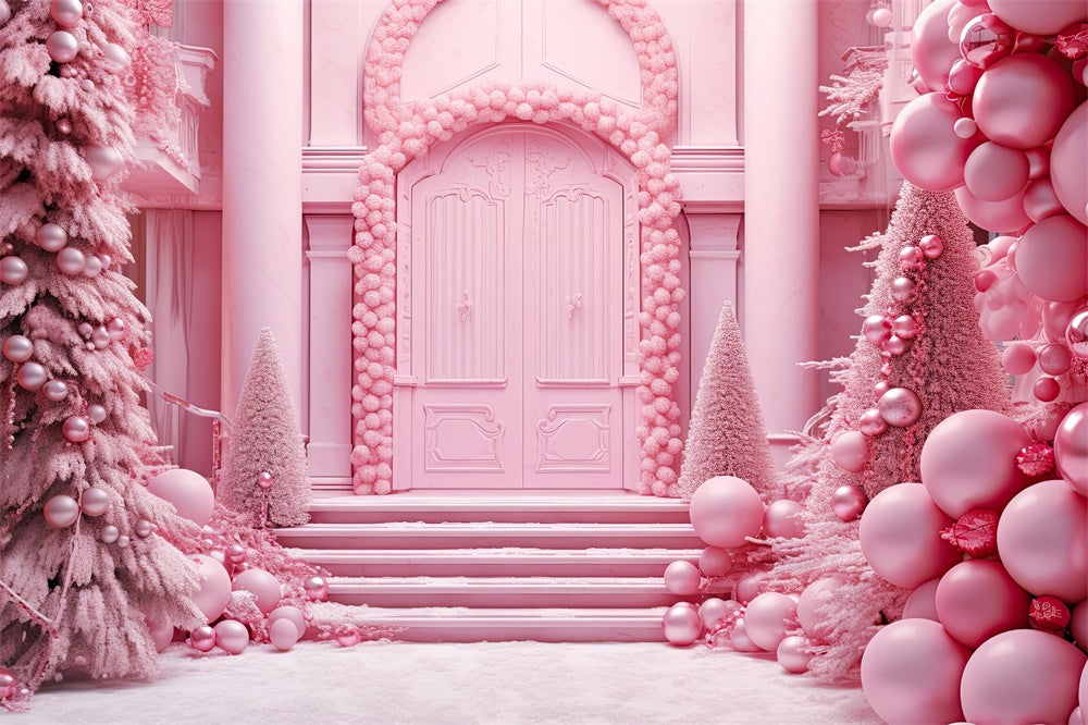 Christmas Tree Pink House Door Backdrop RR7-814