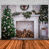 Christmas Tree Fireplace Brick Wall Backdrop RR7-817