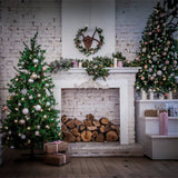 Christmas Tree Fireplace Brick Wall Backdrop RR7-817