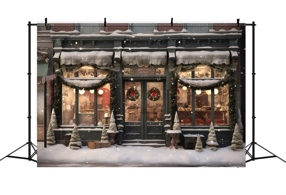 Winter Snow Street Christmas Shop Backdrop RR7-818