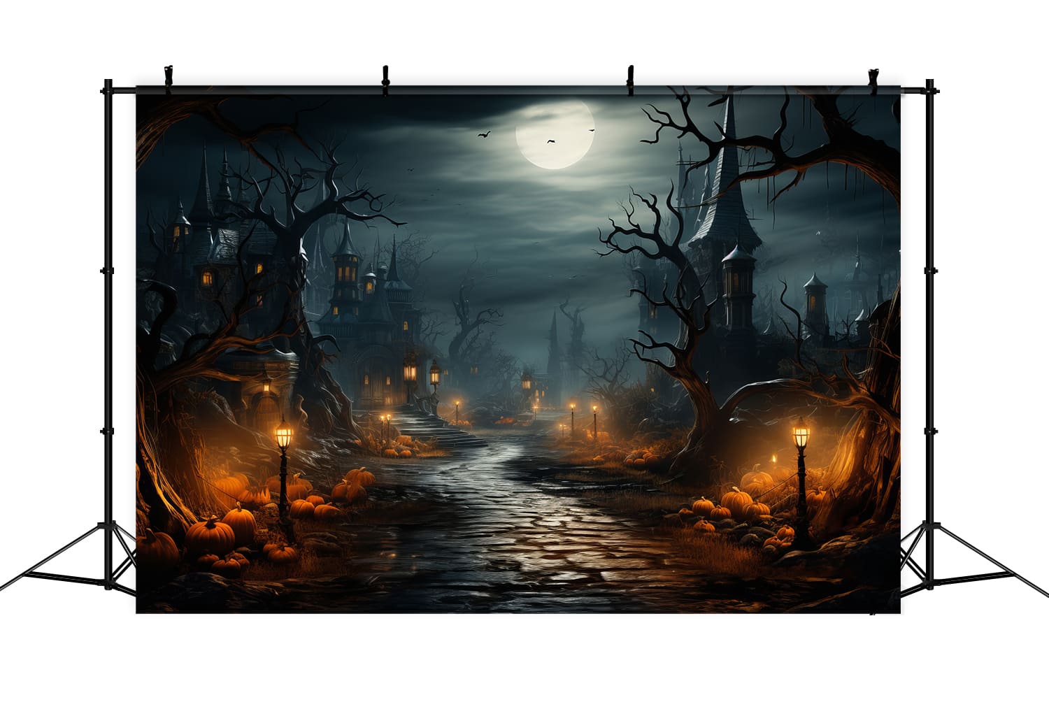 Halloween Pumpkin Moon Night Photography Backdrop RR7-82