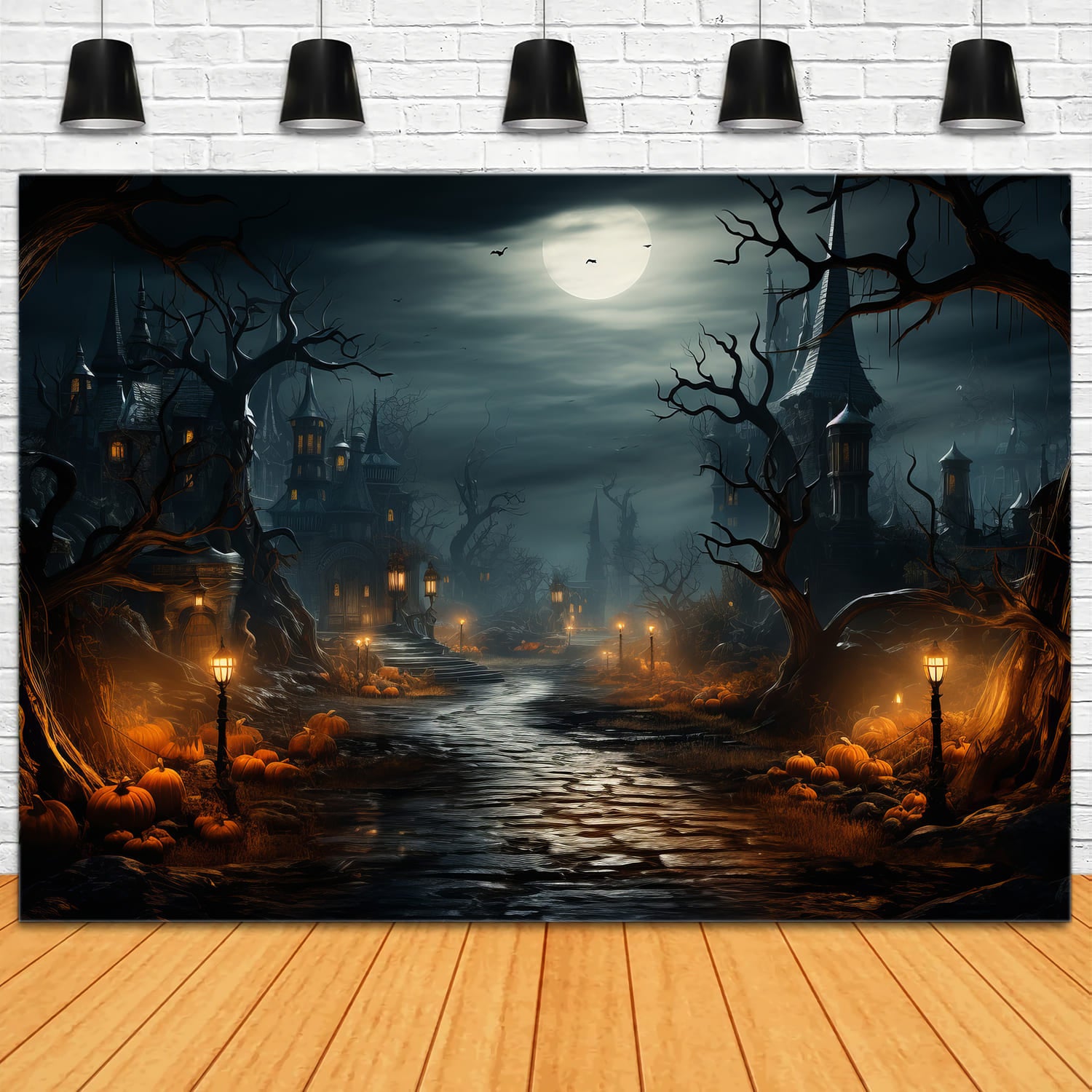 Halloween Pumpkin Moon Night Photography Backdrop RR7-82