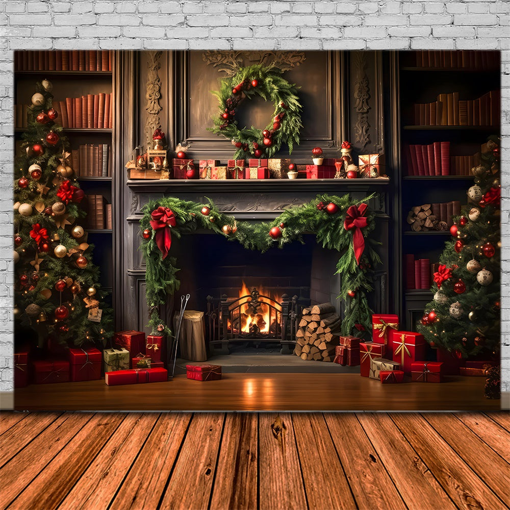 Christmas Tree Living Room Fireplace Backdrop RR7-820