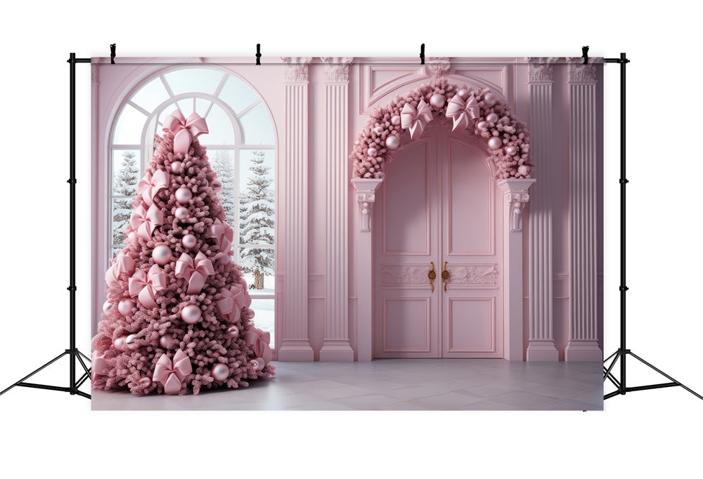 Pink Christmas Tree Garland Door Backdrop RR7-823