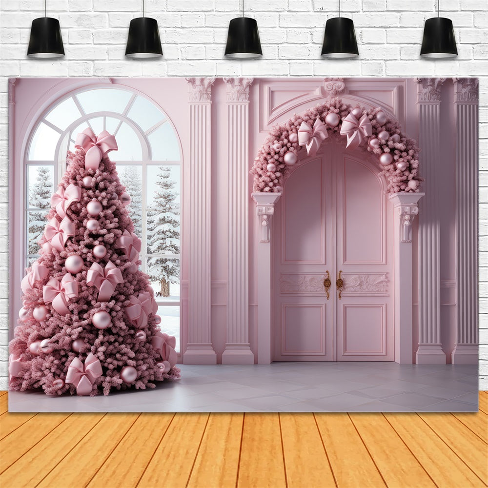 Pink Christmas Tree Garland Door Backdrop RR7-823