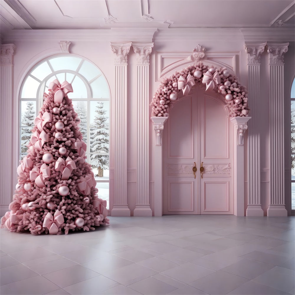 Pink Christmas Tree Garland Door Backdrop RR7-823