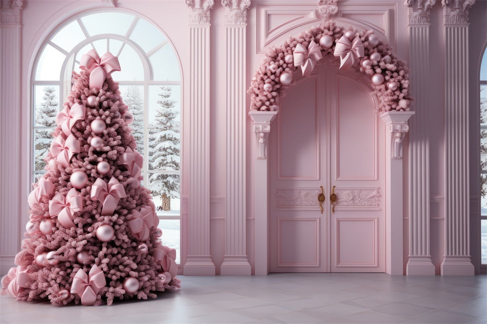 Pink Christmas Tree Garland Door Backdrop RR7-823