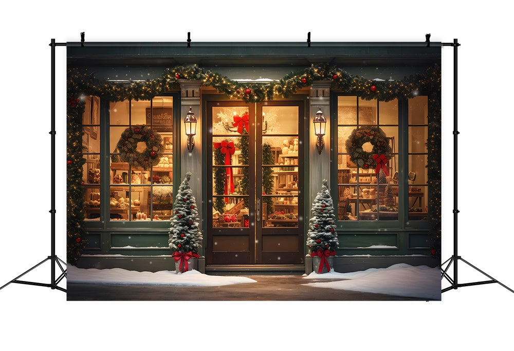 Christmas Shop Tree Snow Garland Backdrop RR7-825