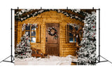 Snow Christmas Tree Wooden House Backdrop RR7-826