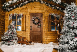 Snow Christmas Tree Wooden House Backdrop RR7-826