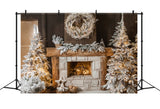 Christmas Tree Cozy Fireplace Wreath Backdrop RR7-827