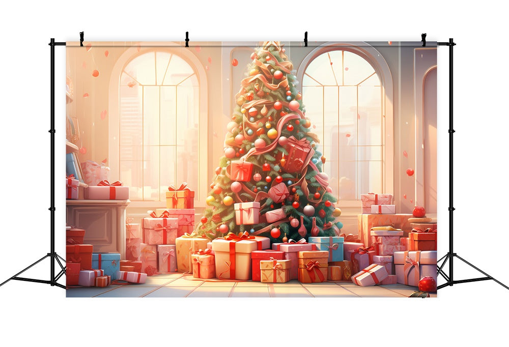 Christmas Tree Gift Boxes Window Backdrop RR7-828