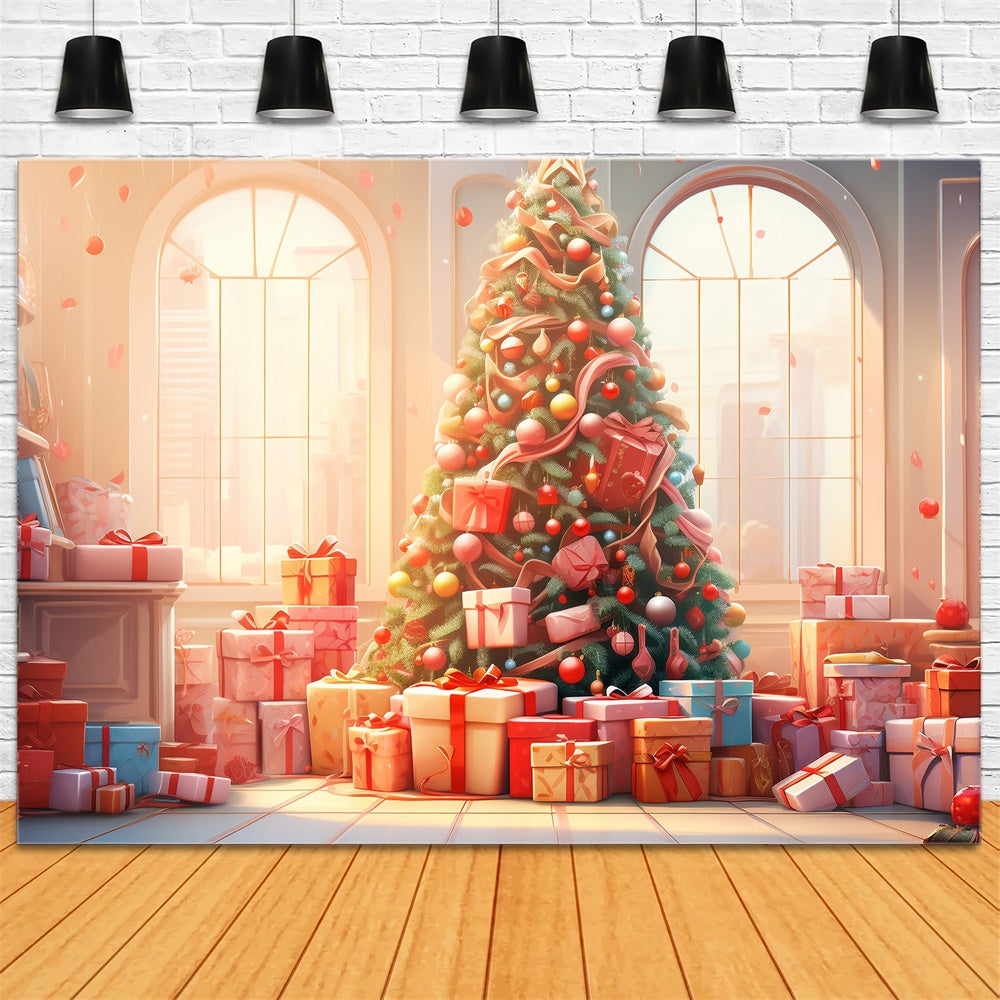 Christmas Tree Gift Boxes Window Backdrop RR7-828