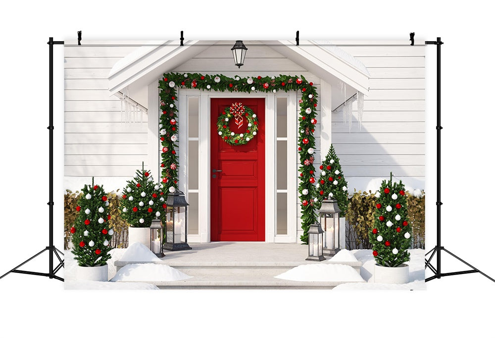 Christmas House Decorated Front Door Backdrop RR7-829