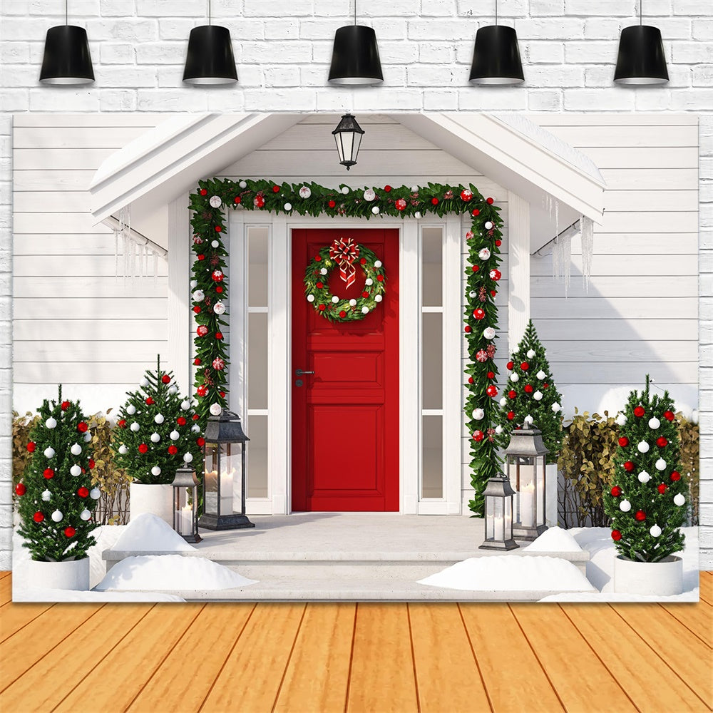 Christmas House Decorated Front Door Backdrop RR7-829