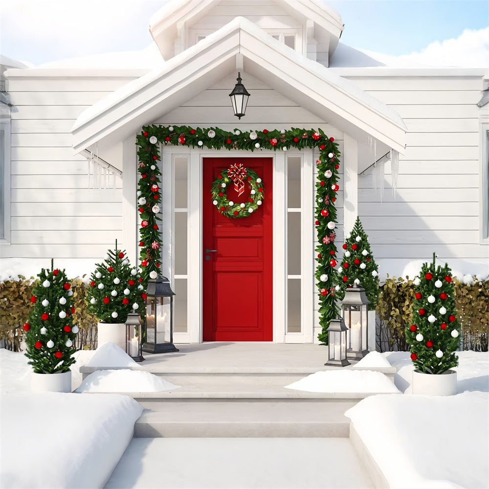 Christmas House Decorated Front Door Backdrop RR7-829