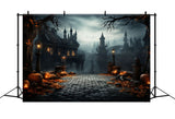 Halloween Scary Castle Pumpkin Lanterns Backdrop RR7-83