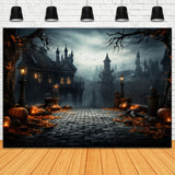 Halloween Scary Castle Pumpkin Lanterns Backdrop RR7-83