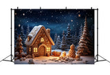 Christmas Night Forest Gingerbread House Backdrop RR7-831