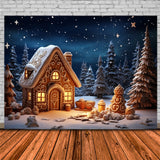 Christmas Night Forest Gingerbread House Backdrop RR7-831