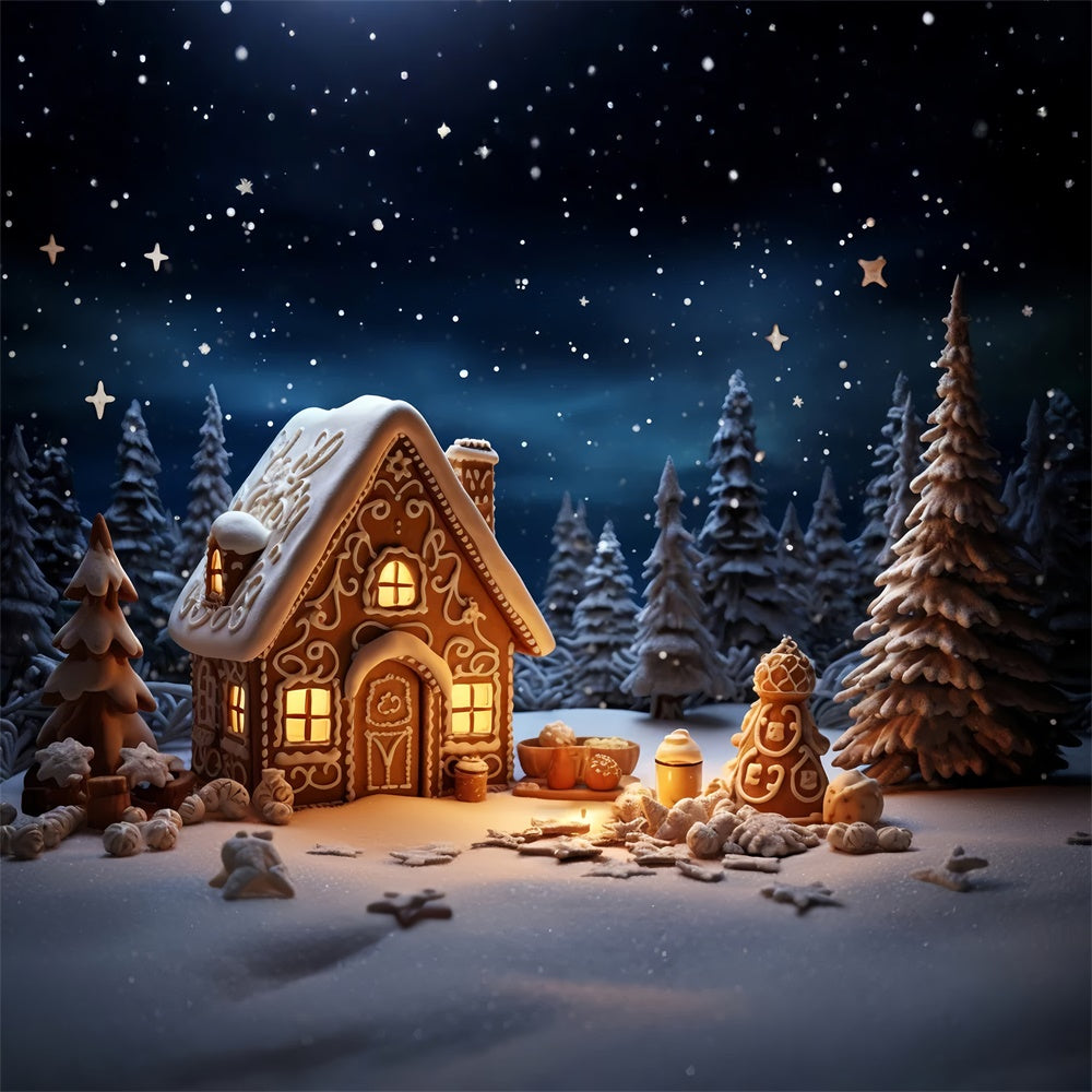 Christmas Night Forest Gingerbread House Backdrop RR7-831