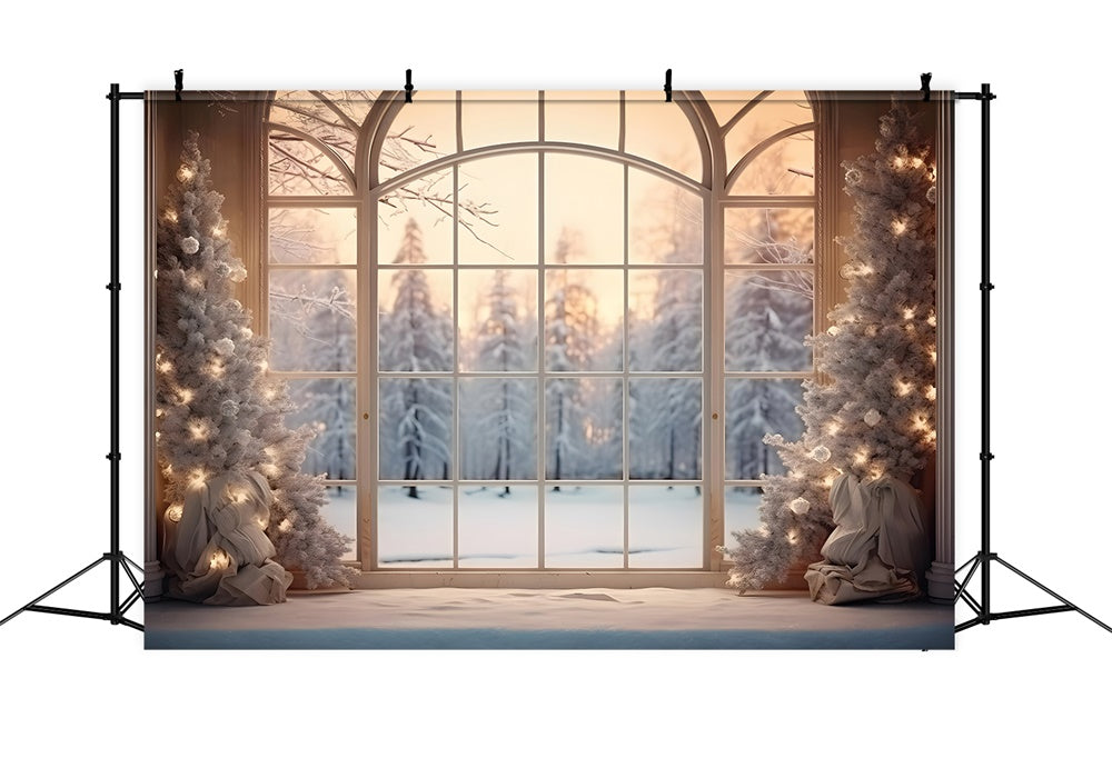 Christmas Tree Window Snow Forest Backdrop RR7-833