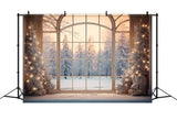 Christmas Tree Window Snow Forest Backdrop RR7-833