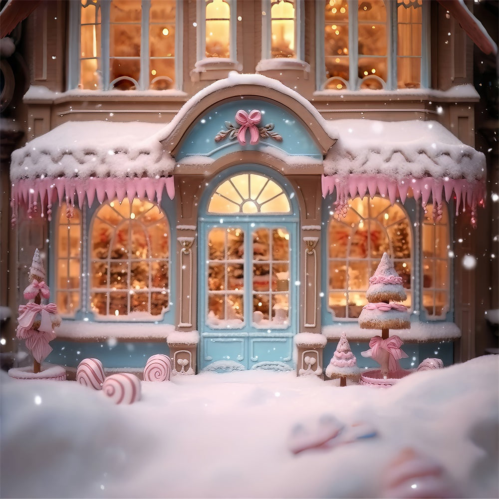 Pink Candy Store Snowflake Christmas Backdrop RR7-834