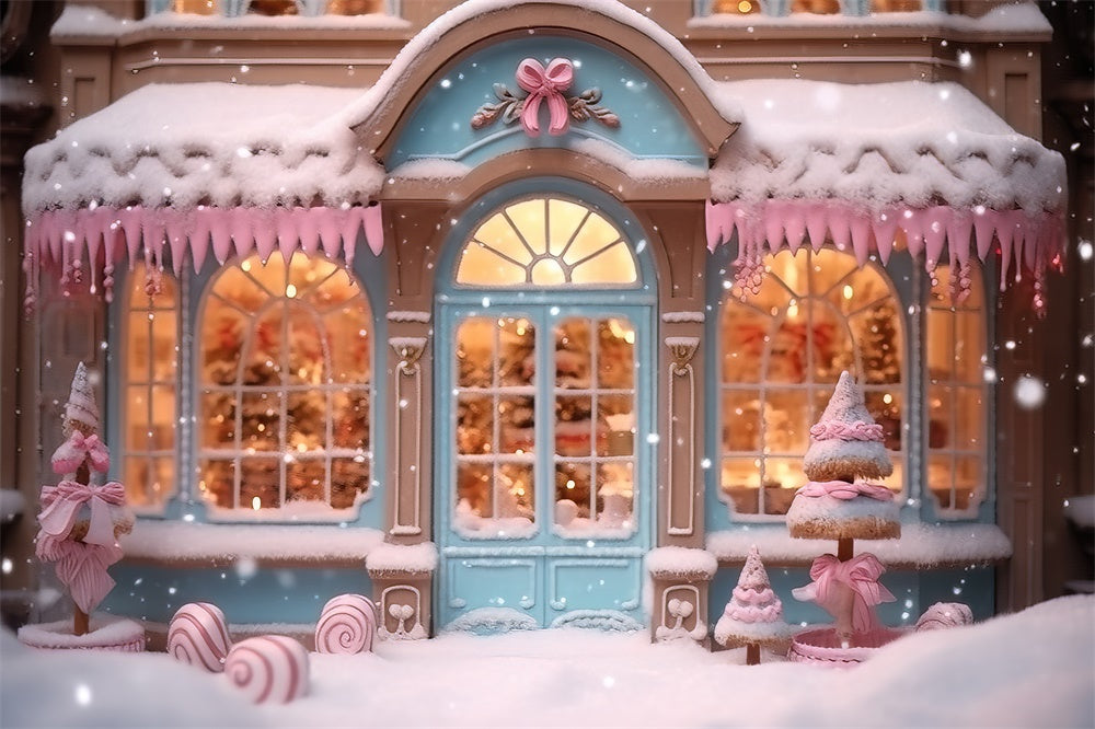 Pink Candy Store Snowflake Christmas Backdrop RR7-834