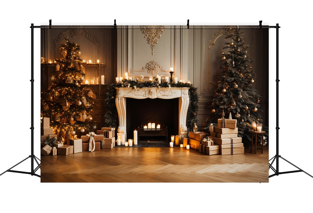 Christmas Tree Fireplace Candles Backdrop RR7-836