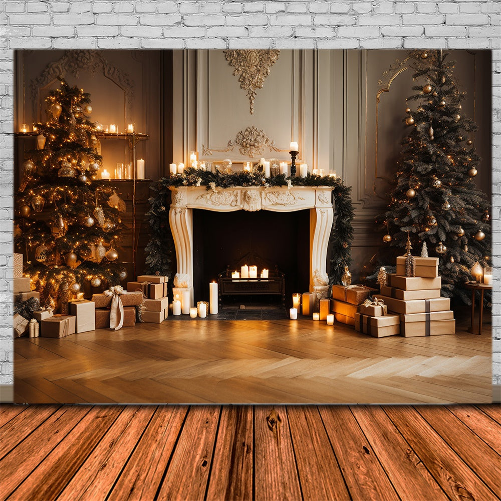 Christmas Tree Fireplace Candles Backdrop RR7-836