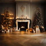 Christmas Tree Fireplace Candles Backdrop RR7-836