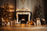 Christmas Tree Fireplace Candles Backdrop RR7-836