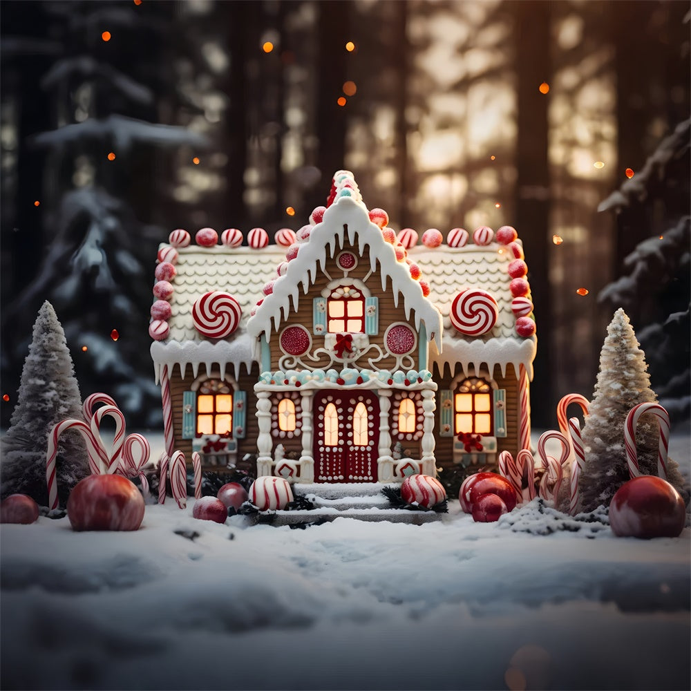 Christmas Snow Forest Candy House Backdrop RR7-838