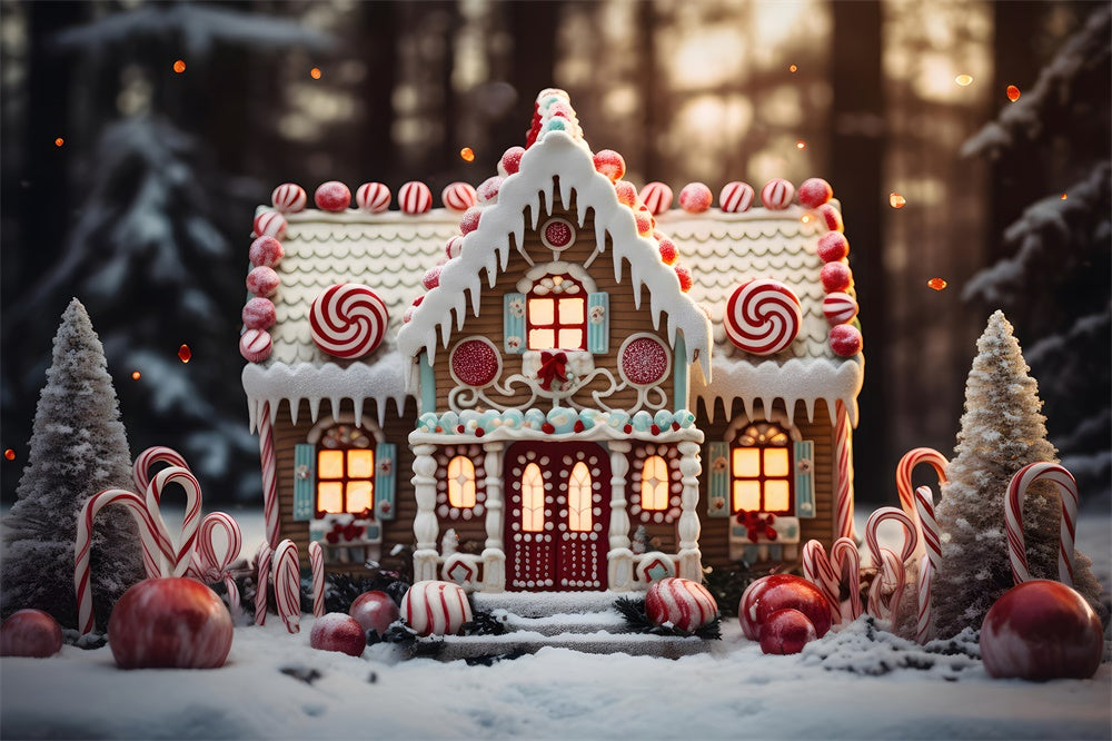 Christmas Snow Forest Candy House Backdrop RR7-838