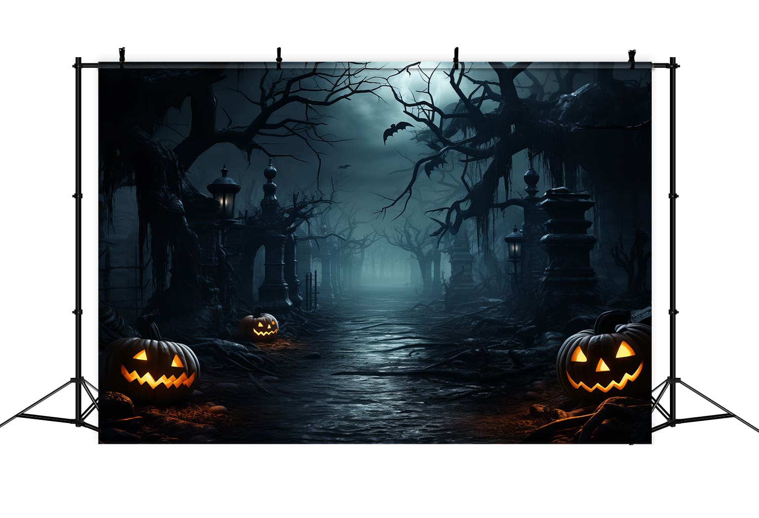 Halloween Horror Forest Evil Pumpkins Backdrop RR7-84