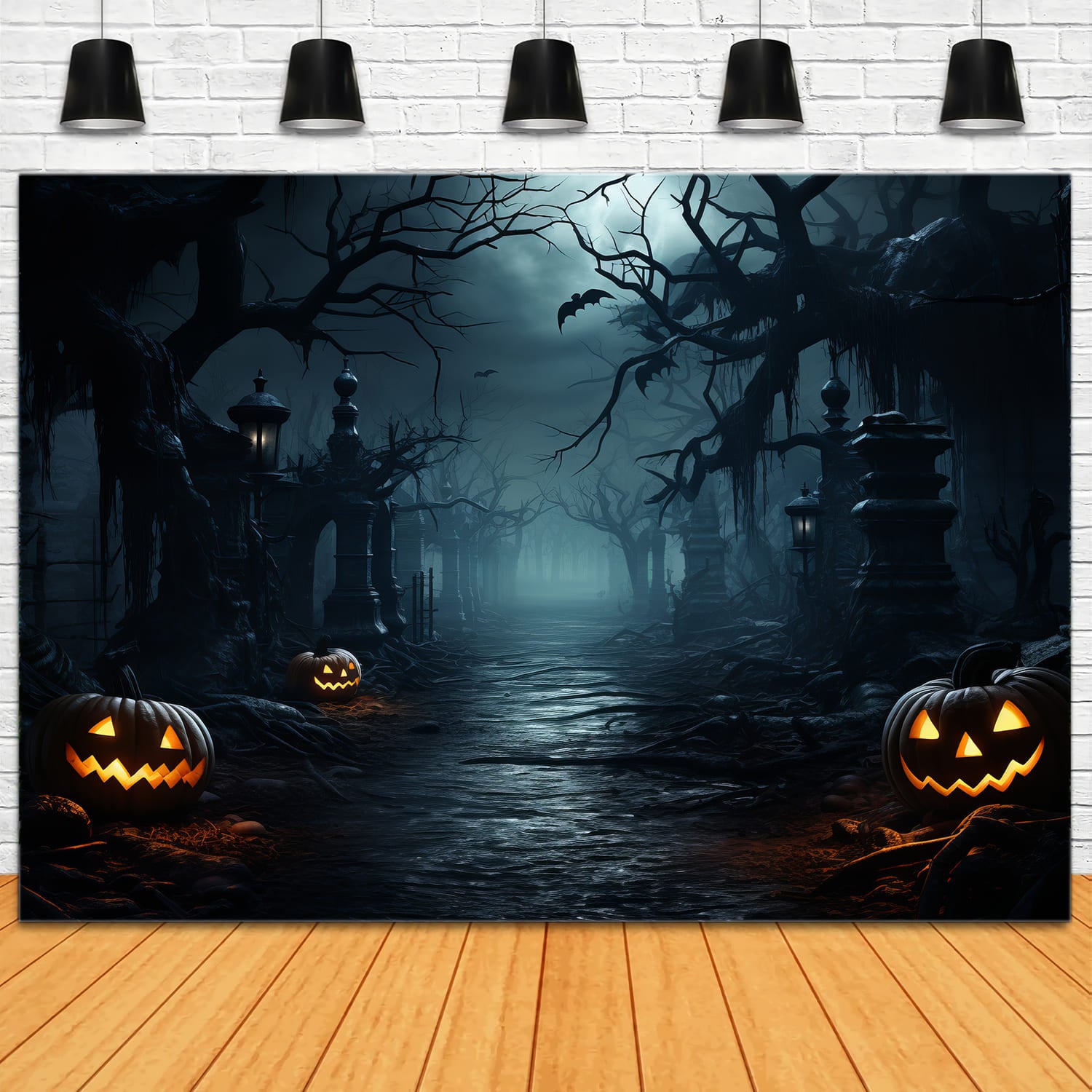 Halloween Horror Forest Evil Pumpkins Backdrop RR7-84