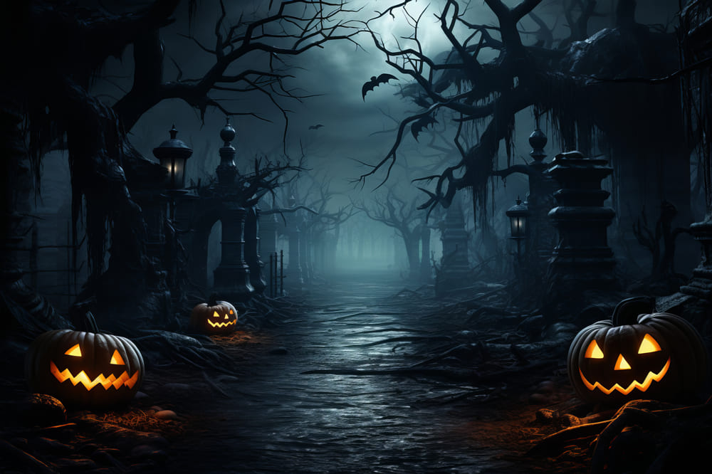 Halloween Horror Forest Evil Pumpkins Backdrop RR7-84