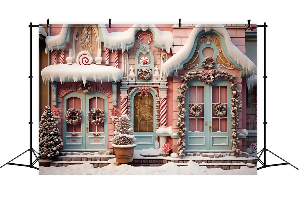 Christmas Trees Snow Candy House Backdrop RR7-840