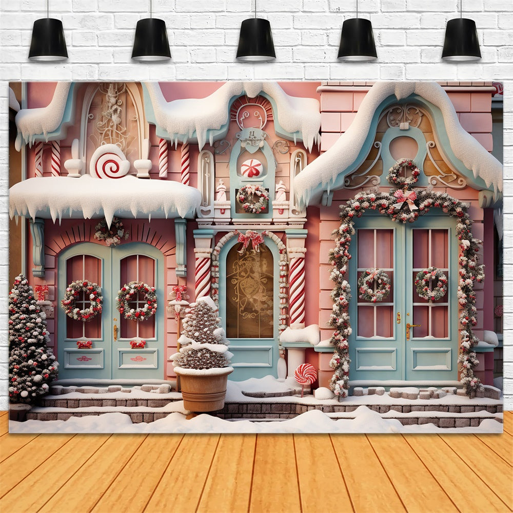 Christmas Trees Snow Candy House Backdrop RR7-840