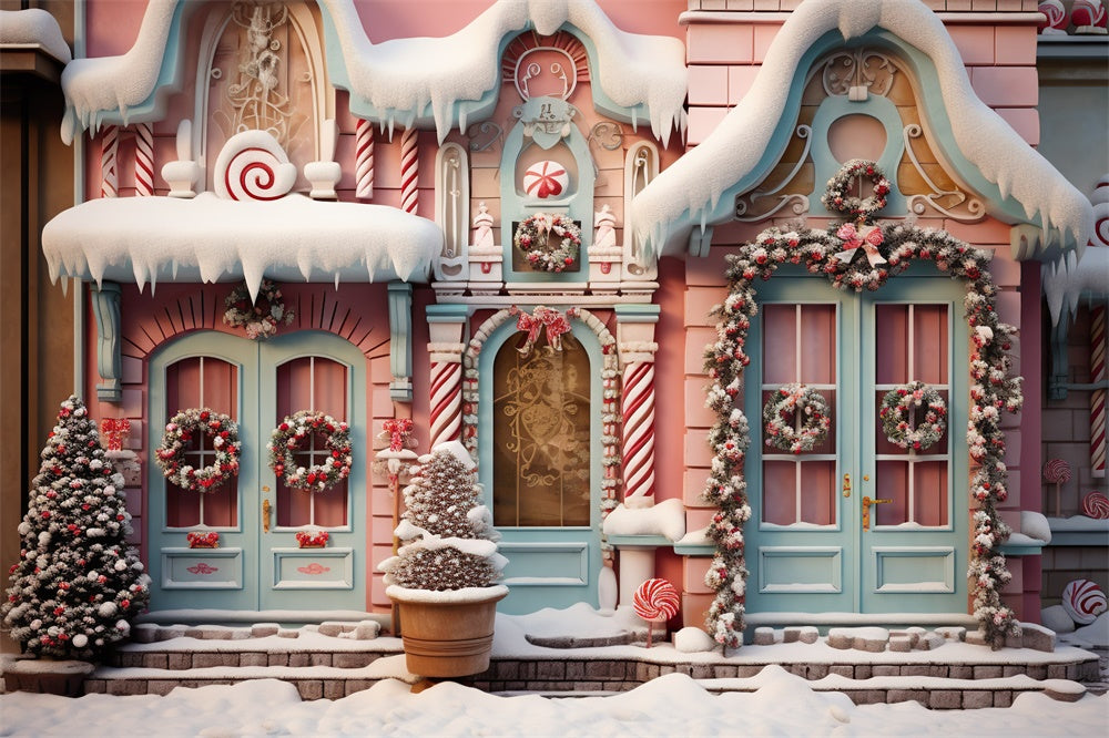 Christmas Trees Snow Candy House Backdrop RR7-840